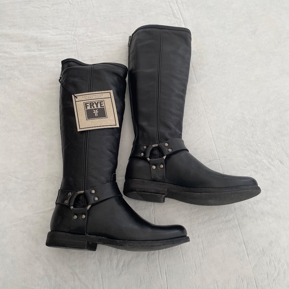NEW Frye Phillip Harness Tall Boots BLACK 6M NWOB